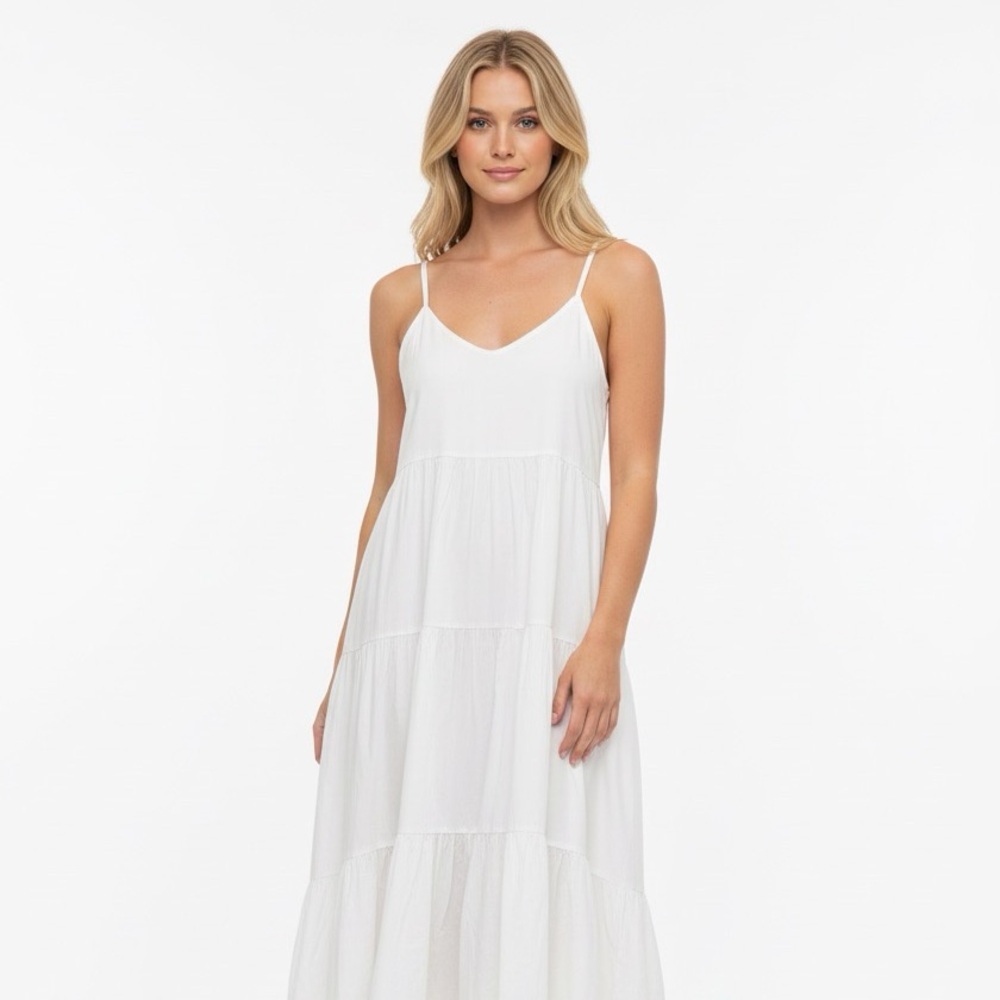 Banana Republic White Tiered Maxi Sundress Side Zip size 18
